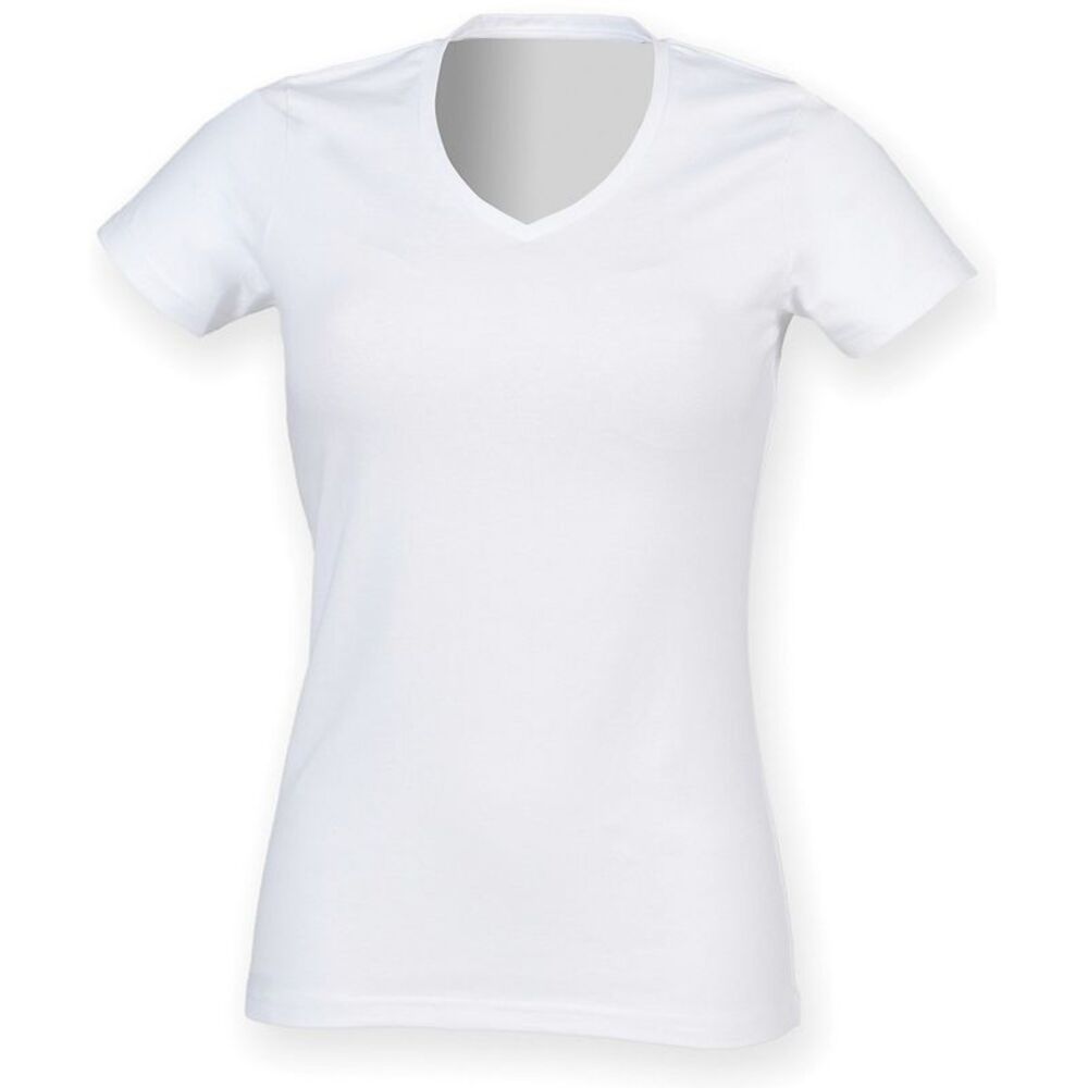 Skinni Fit Womens/Ladies Feel Good Stretch V Neck / White